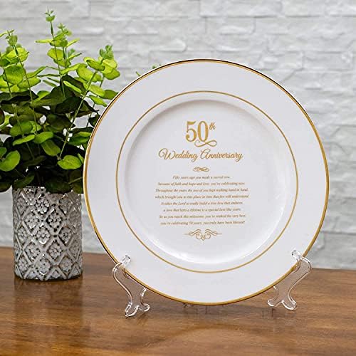 Dicksons Gold Tone 50º aniversário de casamento 12,5 x 12,5 Placa superior da mesa de porcelana e placa de sinal