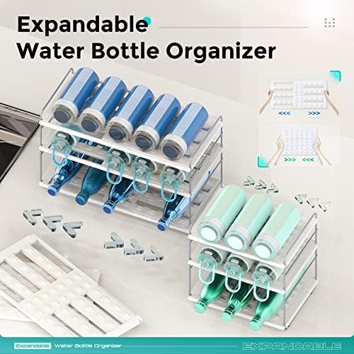 Organizador de garrafas de água para armário, altura expansível Invocoo Ajuste Ajuste de 3 prateleiras de água de água