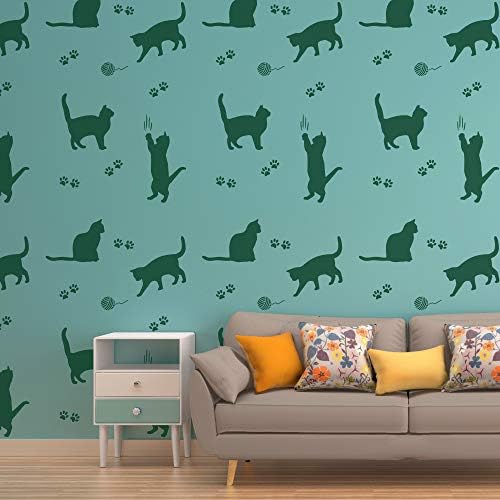 Estêncil de parede de plástico reutilizável nakleo - 59x95cm / 23 x 37 - Cat Pet Animal - Painting de papel de parede grande Modelo de artesanato de arte diy - Tela