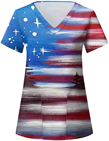 Camiseta de camiseta feminina Dia gráfico do Dia da Independência para Mulheres Imprima Camisas Diárias de Verão para Mulheres O Tampas de Pescoço do Pescoço