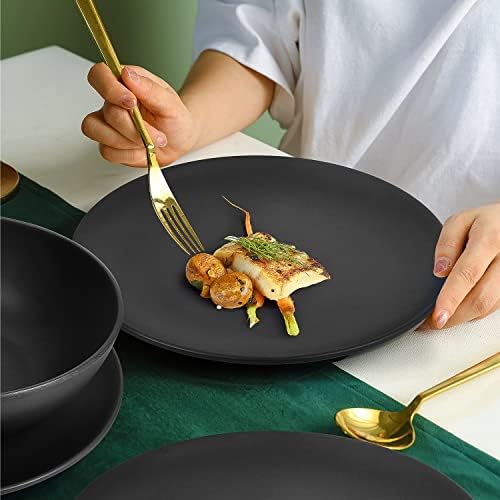 Dinnerware Conjunta 12 PCs Placas e tigelas pretas Define placas de melamina de melamina Use um conjunto de pratos pretos foscos