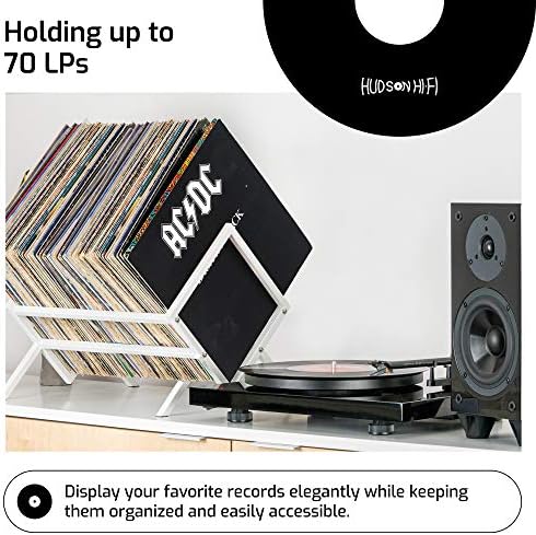 Hudson Hi -Fi Kensington Vinyl Record Storage Storage White - Vinil Storage Rack 70 Holder Display Stand - Book and Record Album Storage - Vinyl Record titular para álbum e organização de armazenamento LP