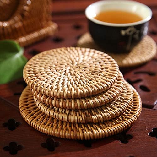 6pcs Rattan Coasters bebem montanha -russa montanhas -russas de chá artesanais de montanhas -russas redondos naturais montanhas -russas quentes tecidas à mão