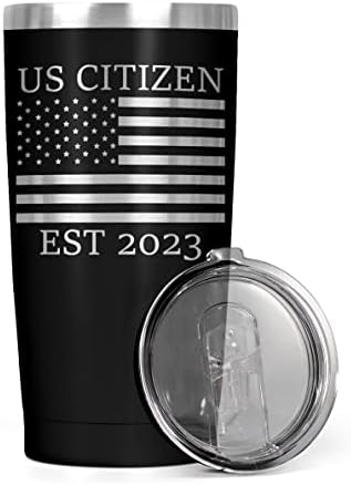 Novos Presentes do Cidadão dos EUA | Tumbler de viagem de aço de 20 onças para café ou bebidas geladas | American Flag Cidadania