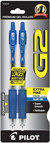 Pilot G2 Premium recarregável e recorrente de canetas de gel de rolagem retrátil, ponto fino extra, tinta azul, 2 pacote