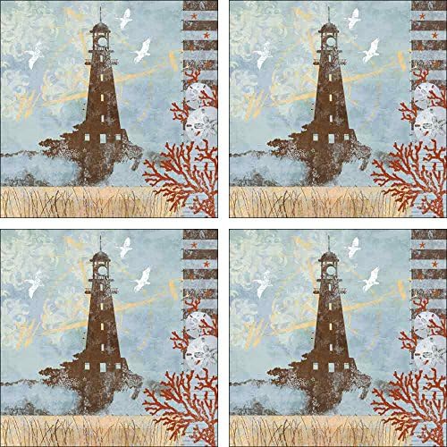 Lighthouse Art Accent Tile Set Oceanside Breeze by Evelia Cerâmica Chuveiro da cozinha Banheiro Espaços interiores