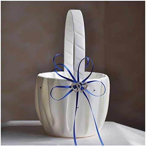 Cesta de flores romântico cetim branco cetim bowknot cesto cesta de cesta de casamento de festas suprimentos de casamento cerimônia de cesta de flores portáteis