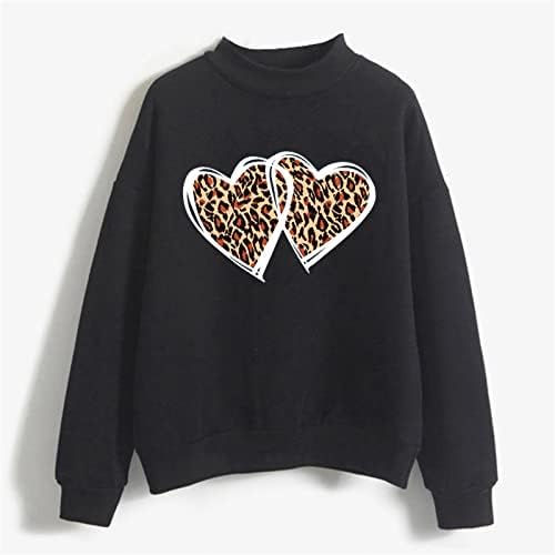 Suéteres Deepclaoto de grandes dimensões para mulheres, moletom casual de manga longa o pescoço de camisa impressa de coração macio