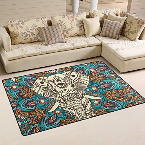 Tapete de área de Welllee, mandala Floral Cartoon Elephant Floor Rapet Não Reladador para Livro Decor de Domer