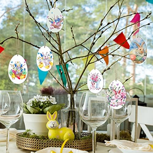 45 peças Decorações de Páscoa Decorações de Páscoa Ornamentos de Páscoa Os ovos pendurados de madeira pintada de ovos de coelho de pintinhos