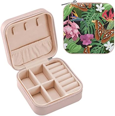 UMIRIKO Butterfly Pink Flowers Jewelry Box for Women, PU Leather Small Jewelry Organizer, caixas de armazenamento de caixa