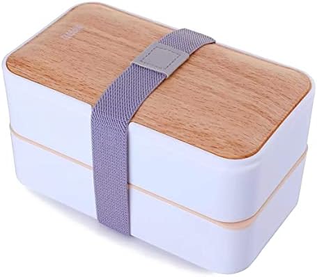 Scarlet & Ginny Box Bento de duas camadas com tampa de bambu e utensílios-brancos