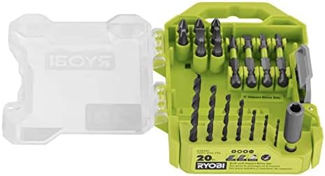 Ryobi sem fio de 1/2 polegada Driver com baterias de 18 volts, carregador, broca multiuso de 20 peças Conjunto de brocas e bolsa