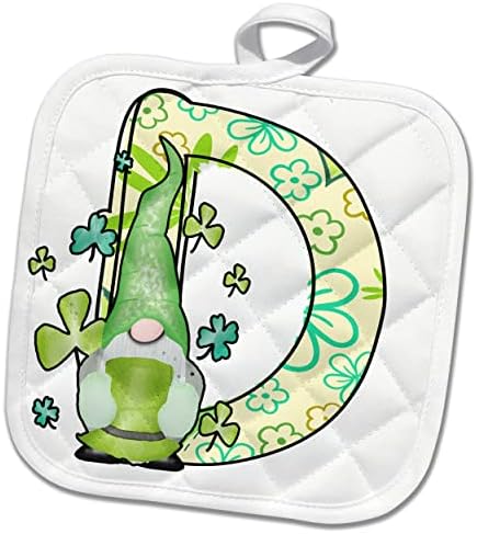 3drose fofo St Patricks Day Gnome Monogram Inicial D - Potholders