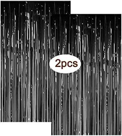 Cortinas de franjas de papel alumínio preto e folhas brilhantes 2 pacote de 3ftx8ft Metallic Tinsel Curtain Cortinas da porta da porta