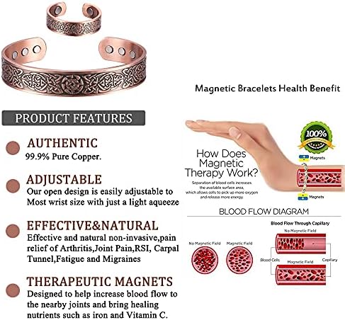 Anéis de cobre magenegy para homens pulseira 99,9% terapia magnética Siold para artrite 7.4 polegadas ajustáveis ​​para se