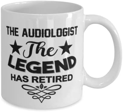 Audiologista MUG, The Legend se aposentou, idéias de presentes exclusivas para o audiologista, copo de chá de caneca de café branco