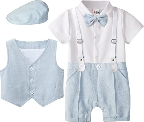 A&J Design Baby Boys Roup, 3pcs Gentleman Romper & Vest & Hat （3-18 meses