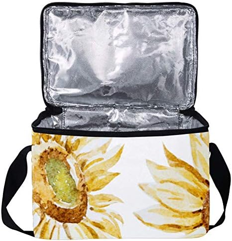 Lancheira à prova de vazamentos, caixa de bento isolada para homens mulheres adultas, balde de almoço reutilizável com girassol em aquarela de alça de ombro