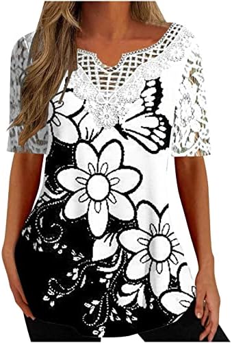 Tops for Womens 2023 Summer Fashion Lace Mangas curtas Camiseta em V-Shirt plus size camisas florais camisetas pulôver de túnica