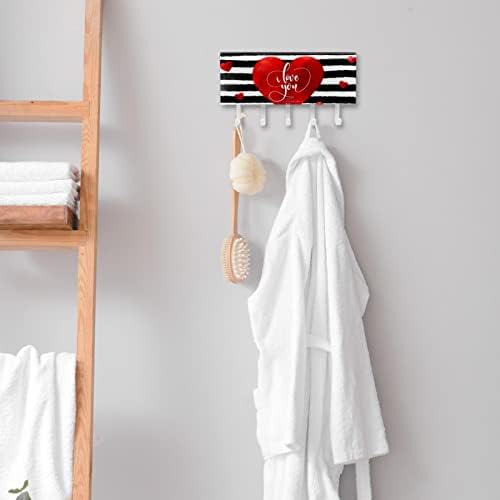 Dia dos namorados em aquarela com listras Organizador de rack de coração vermelho com 5 ganchos de parede banheiro prateleira de prateleira de prateleira prateleira de armazenamento multifuncional