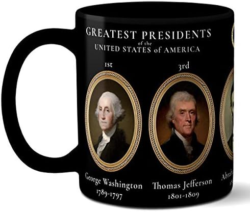 Presidente Donald Trump MUG 2017-2024-Presidentes mais generosos dos Estados Unidos-America Great, Presidential Seal + Washington-Jefferson-Lincoln-Reagan, Mercador de apoiadores do Pro 2020-Rackack 15oz