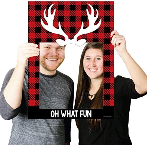 Big Dot of Happiness Prancing Plaid - Christmas e Holiday Buffalo Party Selfie Photo Booth Picture Frame e adereços