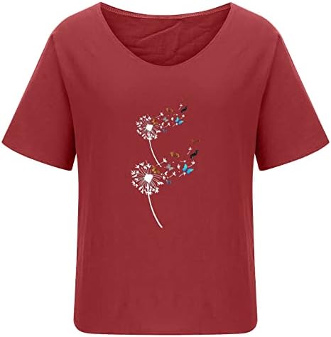 Tampas de linho de algodão de verão para mulheres casuais soltas fids tendy flores tees de túnica de manga curta camisetas básicas de blusa básica