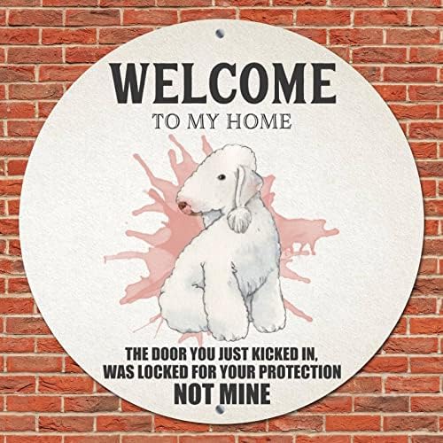 Funnamente redondo, cão de estimação de metal de estimação Metal Welcome to My Home Vintage Wreath Sign Dog Sinal de boas -vindas