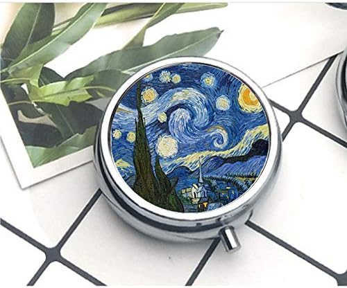 Caixa de medicamento compacto 3 de compartimento, caixa de comprimidos para bolso ou caixa de comprimidos caixa decorativa com caixa de presente Van Gogh Pintura a óleo Moda personalizada