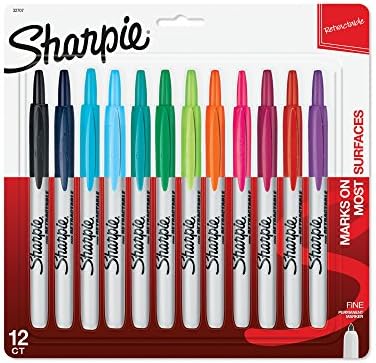 Sharpie 32707 Marcadores permanentes retráteis, ponto fino, cores variadas, 12 contagens e marcadores criativos, marcadores, cores variadas, ponta de cinzel, 24 contagem