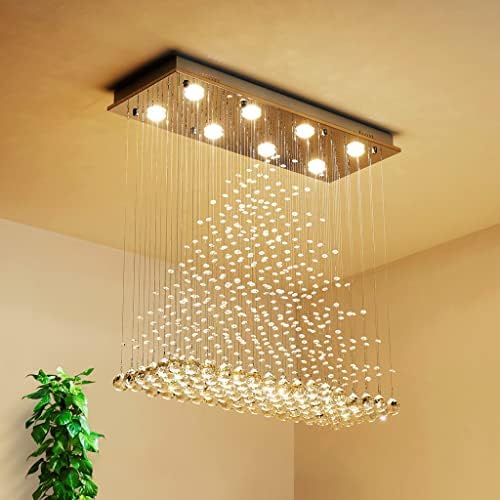 Saint Mossi 8 Luzes K9 Corrente de lustre de cristal, luminária de lustres de teto de montagem de descarga moderna luminária de chapinha de chuva, L31 x W12 x H31