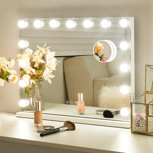 Espelho de maquiagem de nicbex com luzes, espelho de maquiagem de Hollywood com 15 luzes LED reguláveis, toque inteligente