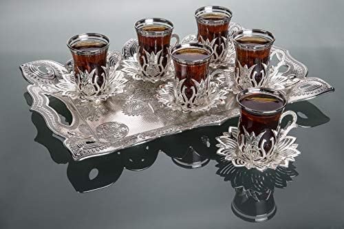 Conjunto de chá turco lamodahome/xícaras de chá turcas de 6 com suportes e pires de prata - Fancy Vintage Vintage Glass Tea, xícara de chá de vidro, presente, teatime/Gift Set