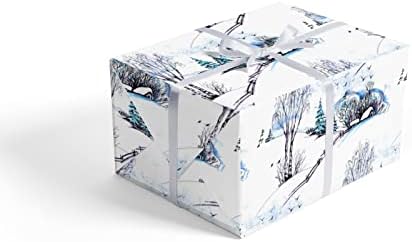 Rolinhos de papel de embrulho para o feriado de aniversário Holas Snowy Houses Gift Christmas Paper de embrulho 3 rolos-23