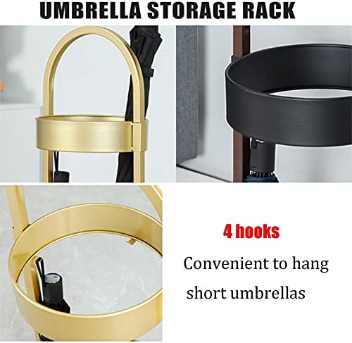 Fizdi Umbrella Stand Compact Standing Standing, Metal Whithed Iron Umbrella Bucket com 4 ganchos/preto