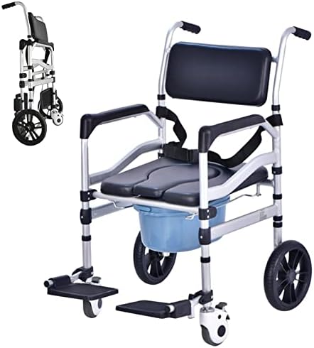 Cadeiras de transporte de chuveiro com rodas Cadeia de rodas dobráveis ​​de liga de alumínio de rodas 10 Na roda traseira grande