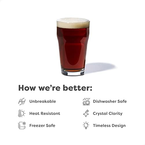 Tossware Reserve 16oz Conjunto de cerveja em inglês de 24 anos, qualidade premium, lava -louças tritan segura e copos de cerveja