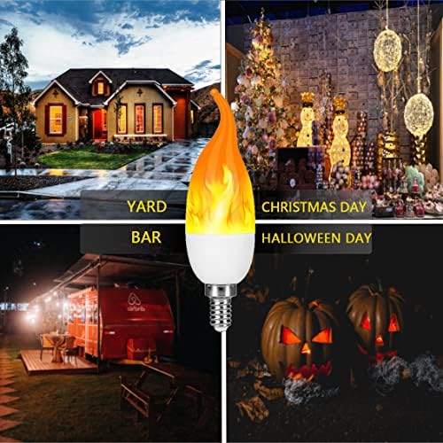 Venforze E12 Bulbos de chama 8, 3 Modo LED Candelabra Flame Bulbo de 1,2 watt Bulbos de chama brancos quentes, lâmpadas de vela de 1800k, ponta de chama para decorações de festa de Natal
