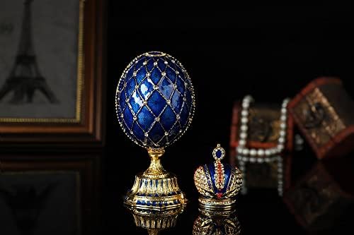 Qifu faberge estilo ovo azul réplicas com um presente exclusivo para decoração de casa articulada e coroa para decoração