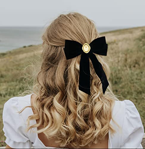 Cabelo de veludo laço - 2pcs Cabelo para mulheres meninas arcos pretos clipes de cabelo preto Cabelo arco clipe de fita grande fita