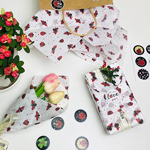 Ttllqq 40 folhas Ladybug Padrão de ladrão de papel embrulho de papel para festas de chá de bebê de aniversário para festa de bebê