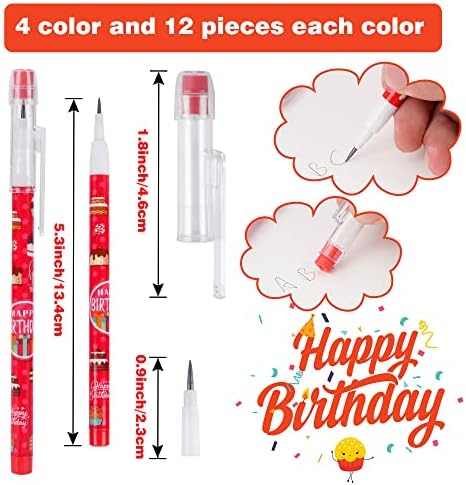 Kolewo4ever 48pcs hb lápis de feliz aniversário lápis translúcido lápis multicoint lápis multicolor não afilado lápis empilhável bolo de lápis de plástico, lápis de aniversário impresso de balão ， 4 estilo
