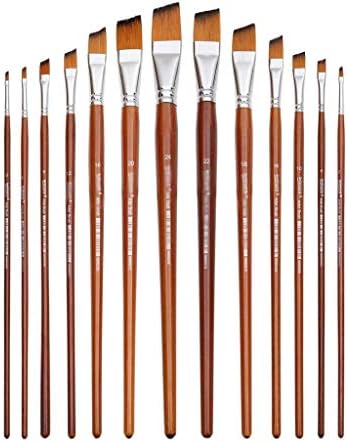 CLGZS 13pcs Angular pincels Professional Longa alça de tinta pincel de tinta oblíqua em forma de aquarela pintando óleo