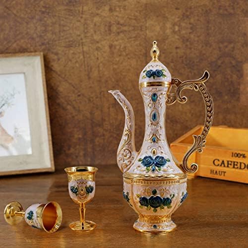 Cup de café turco e panela de chá, incluindo bule de chá, bandeja de chá, 6 xícaras de metal, serviço de chá para decoração de mesa de chá, frasco de quadril, presente