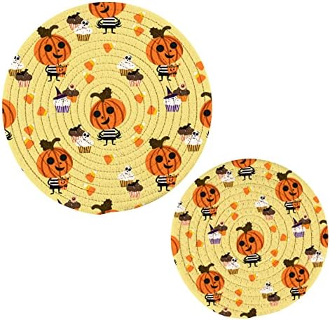 Pumpkin Happy Halloween Cake Trivets para titulares de maconha de pratos quentes Conjunto de 2 peças almofadas quentes para trivetes