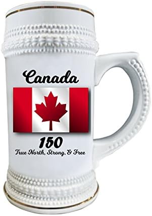 Caneca de cerveja canadense com bandeira de folha de bordo - Melhor Presente de Livinidade de 150 anos - novidade de 22 onças de rédica com alça - Dia do Canadá
