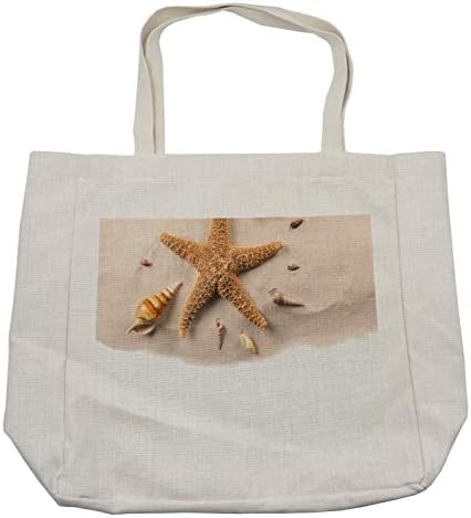 Bolsa de compras de Ambesonne Sea Life, tiro de concha de mar de camadas na costa de areia, bolsa reutilizável ecológica para