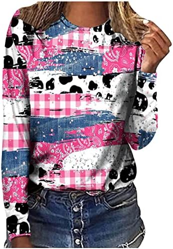 Dia dos namorados Tops fofos para mulheres moda de manga longa camisetas de vaca gato coração graphic impressa camisas
