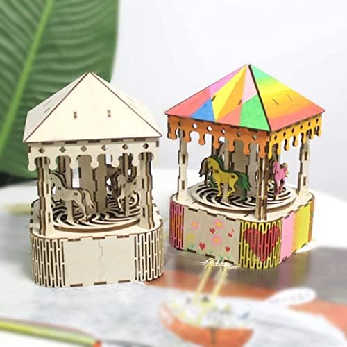 Luvadu Presens Musical Carrossel Música de madeira 3D Manual Diy Montagem Puzzle Kits Jewelry Box Box Box